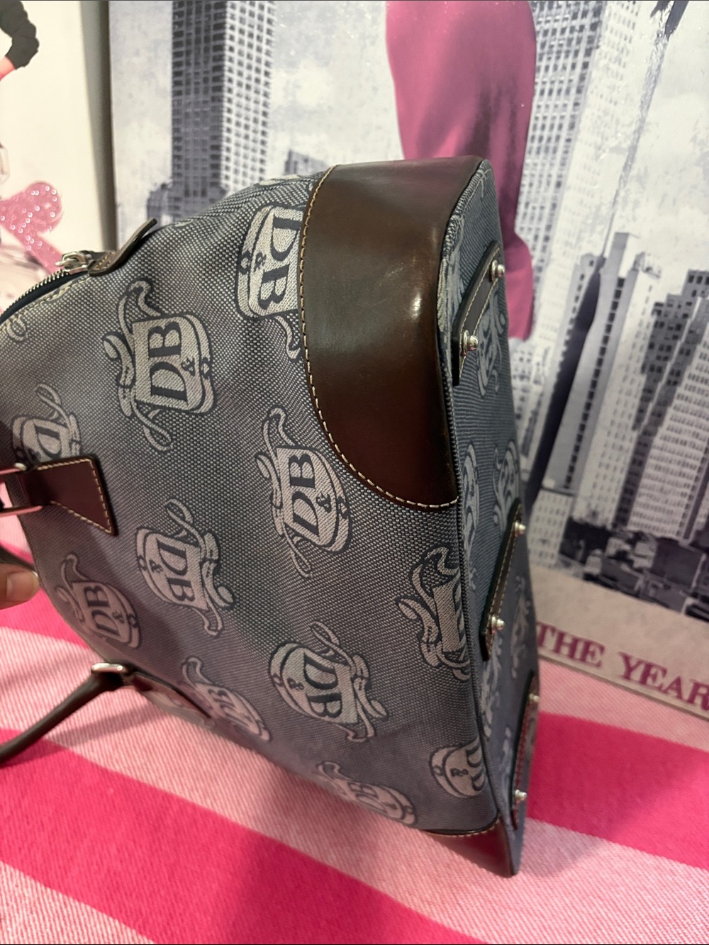 Dooney & Bourke denim blue Logo Satchel with Brown Trim and Matching Wristlet - Picture 7 of 15